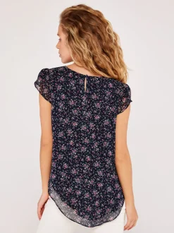 New Apricot Floral Tulip Chiffon Top|