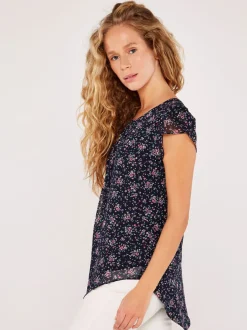 New Apricot Floral Tulip Chiffon Top|