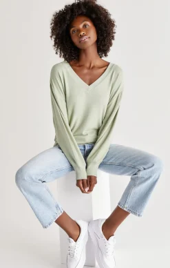 New Z Supply Francis Marled V-Neck Top-Pistachio|