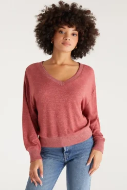 Clearance Z Supply Francis Marled V-Neck Top-Rouge|