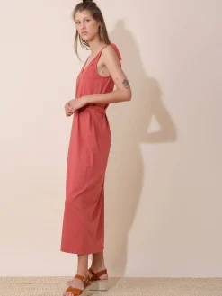 Outlet Indi & Cold Garment Dye Dress-Marsala|