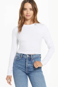 Sale Z Supply Gelina Cropped Long Sleeve Top-White|