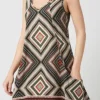 Outlet Apricot Geo Print V-Neck Dress-Khaki|