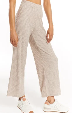 New Z Supply Geri Wide Rib Pant-Heather Latte|