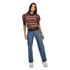 Best RD Style Giselle Fair Isle Short Sleeve Sweater-Brown Mix|
