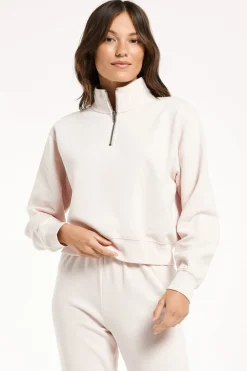 Z Supply Half Zip Sweatshirt-Pink Sky|-New