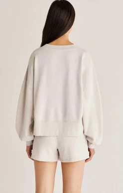 Hot Z Supply Hana Henley Sweatshirt-Soft Grey|