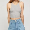 New Free People High Neck Ribbed Crop-Heather Grey|