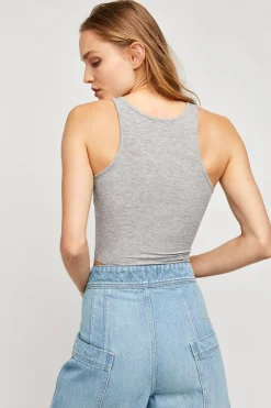 New Free People High Neck Ribbed Crop-Heather Grey|