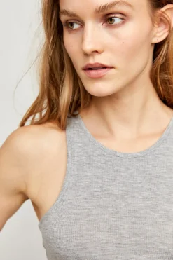 Best Free People High Neck Ribbed Crop-Heather Grey|