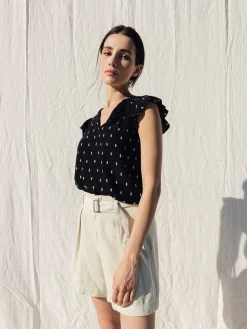 Discount Indi & Cold Ikat Sleeveless Blouse-Black|