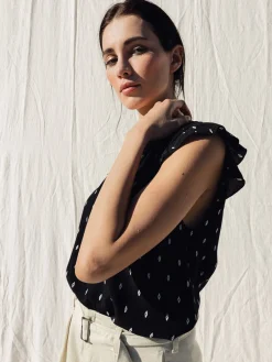 Discount Indi & Cold Ikat Sleeveless Blouse-Black|