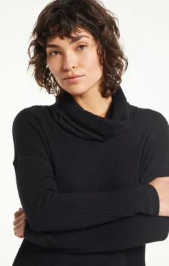 Z Supply Jaziah Rib Cowl Neck Top-Black|