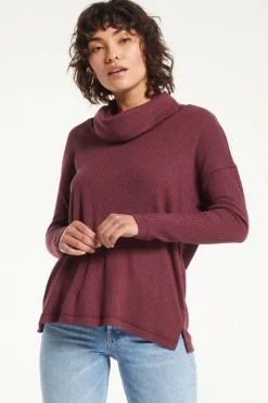 Outlet Z Supply Jaziah Rib Cowl Neck Top-Crimson|