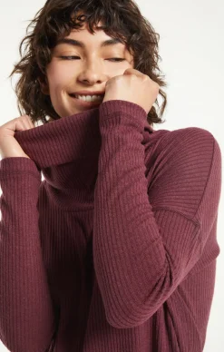 Outlet Z Supply Jaziah Rib Cowl Neck Top-Crimson|