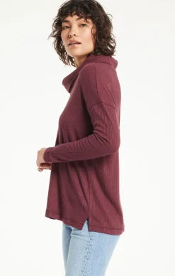 Outlet Z Supply Jaziah Rib Cowl Neck Top-Crimson|