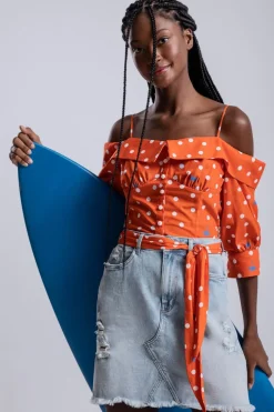 Hot Lez a Lez Jean Skirt With Printed Tie|