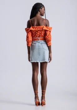 Hot Lez a Lez Jean Skirt With Printed Tie|
