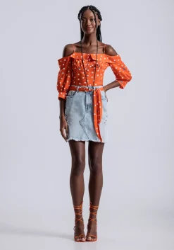 Hot Lez a Lez Jean Skirt With Printed Tie|