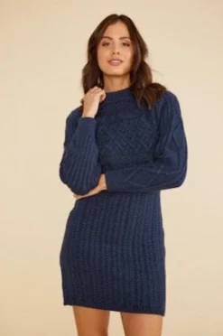 Clearance Minkpink Jolene Cable Knit Dress-Navy|Minkink