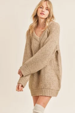 Outlet Sadie & Sage Just Vibes Chunky Pullover-Dark Oatmeal|