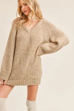 Outlet Sadie & Sage Just Vibes Chunky Pullover-Dark Oatmeal|