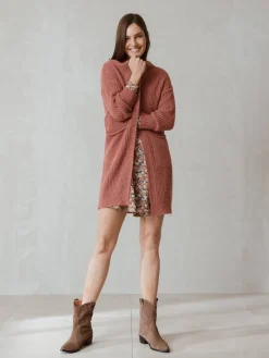 Best Indi & Cold Knitted Pocket Cardigan-Pink|