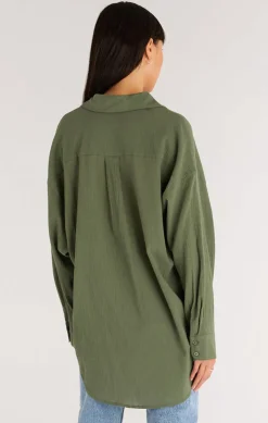 Z Supply Lalo Gauze Button Up Top-Forest|