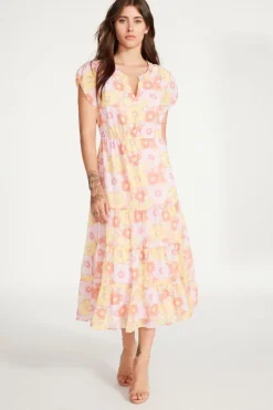 New BB Dakota by Steve Madden Leigh Floral Midi Dress-Pink Multi|