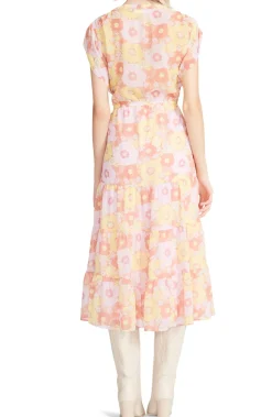 New BB Dakota by Steve Madden Leigh Floral Midi Dress-Pink Multi|