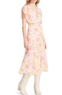 New BB Dakota by Steve Madden Leigh Floral Midi Dress-Pink Multi|