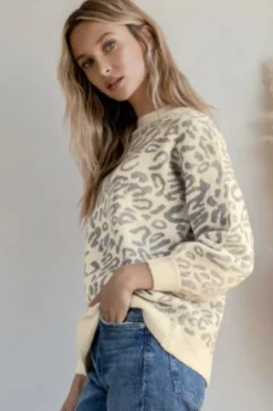 RD Style Leopard Knit Balloon Sleeve Sweater|