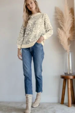 RD Style Leopard Knit Balloon Sleeve Sweater|