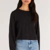 New Z Supply Lupita Crop Long Sleeve Top-Black|