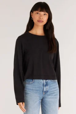 New Z Supply Lupita Crop Long Sleeve Top-Black|