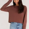 New Z Supply Lupita Crop Long Sleeve Top-Espresso|