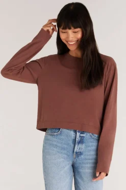 New Z Supply Lupita Crop Long Sleeve Top-Espresso|