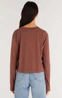 New Z Supply Lupita Crop Long Sleeve Top-Espresso|