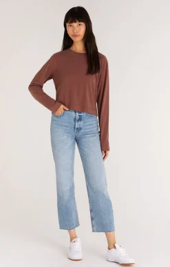 New Z Supply Lupita Crop Long Sleeve Top-Espresso|