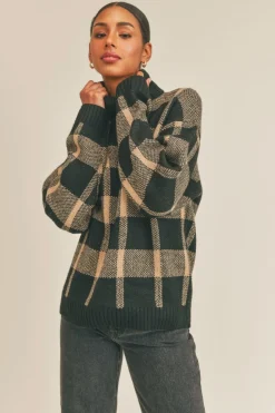 Clearance Sage The Label Marilyn Plaid Turtleneck Sweater|
