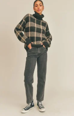 Clearance Sage The Label Marilyn Plaid Turtleneck Sweater|