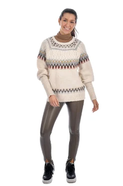 Clearance RD Style Melinda Fair Isle Sweater-Cream|