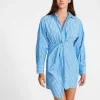 Best BB Dakota by Steve Madden Nadia Stripe Twist Front Long Sleeve Shirtdress-Blue|