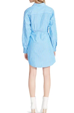 Best BB Dakota by Steve Madden Nadia Stripe Twist Front Long Sleeve Shirtdress-Blue|
