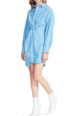 Best BB Dakota by Steve Madden Nadia Stripe Twist Front Long Sleeve Shirtdress-Blue|
