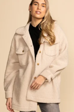 Hot Pink Martini Narla Teddy Coat-Beige|