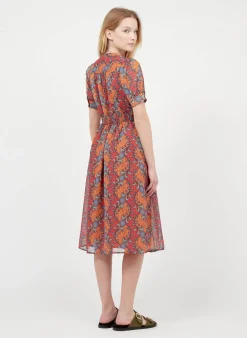 Hot The Korner Orange Short Crepe V-Neck Dress With Floral Print|