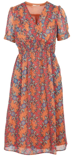 Hot The Korner Orange Short Crepe V-Neck Dress With Floral Print|