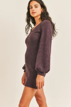 Sadie & Sage Pass Me By Dress-Eggplant|