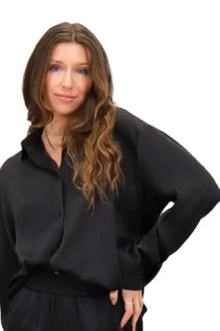 New RD Style Penelope Satin Blouse-Black|